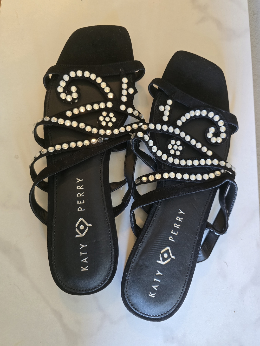 Katy Perry Collections Black Embellished Strappy Slide Sandals